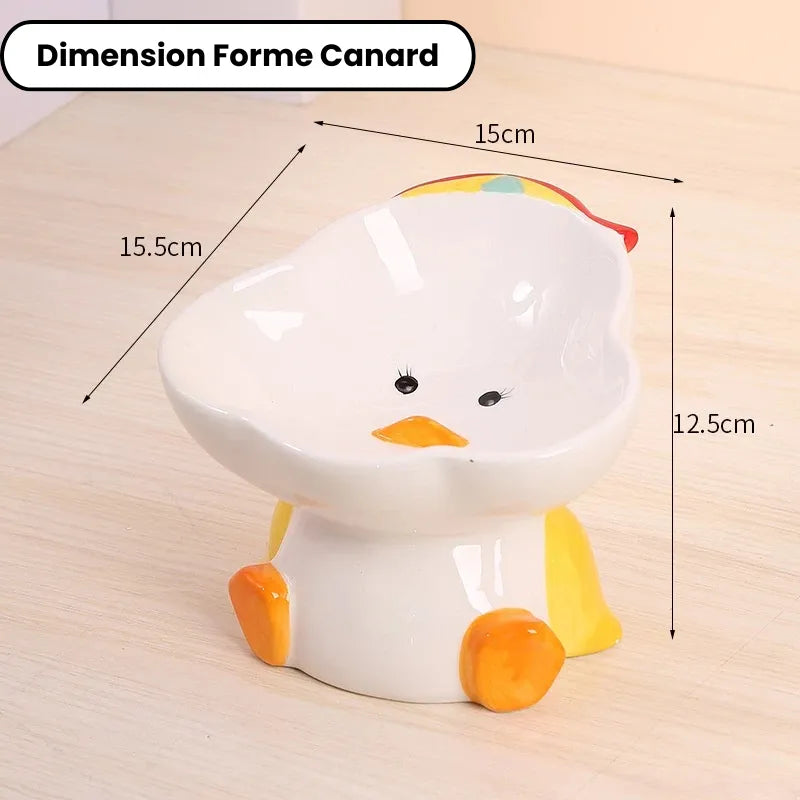 Dimension de la gamelle chat surélevée forme canard