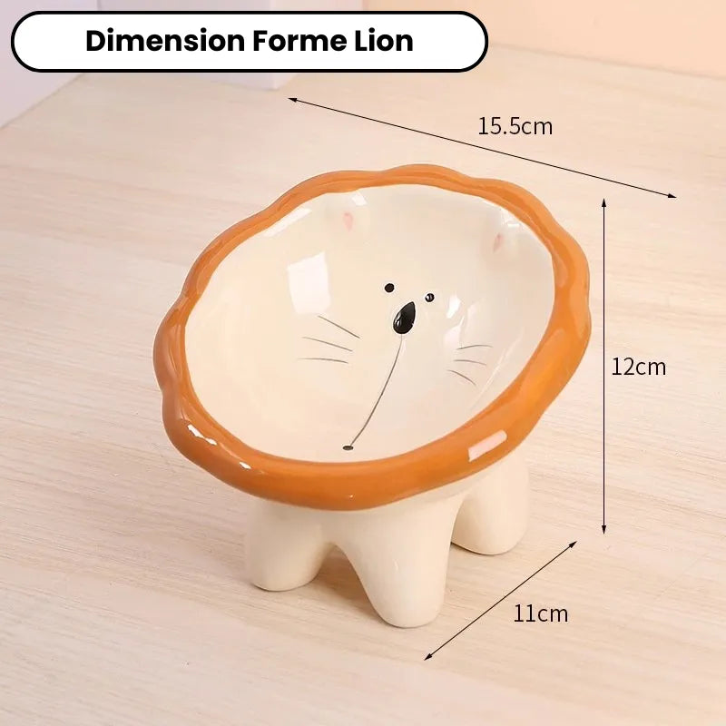 Dimension de la gamelle chat surélevée forme lion