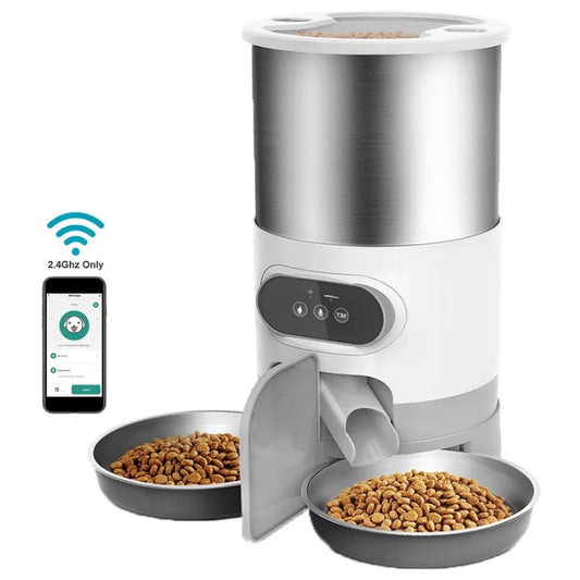 Distributeur de Croquettes pour Chat Connecté Double 4kg dans fond blanc