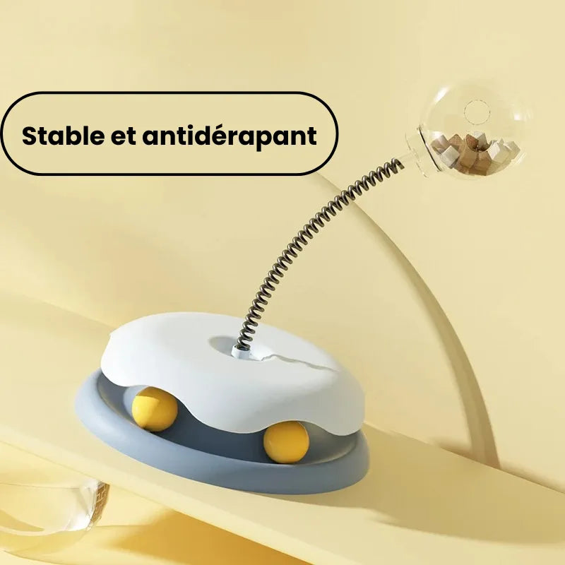 Gamelle ludique chat ressort rotatif bleu stable et antidérapant
