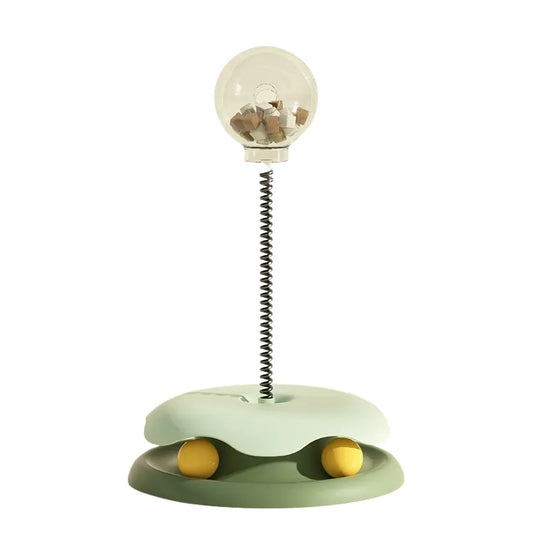 Gamelle Ludique Chat Ressort Rotatif vert dans fond blanc