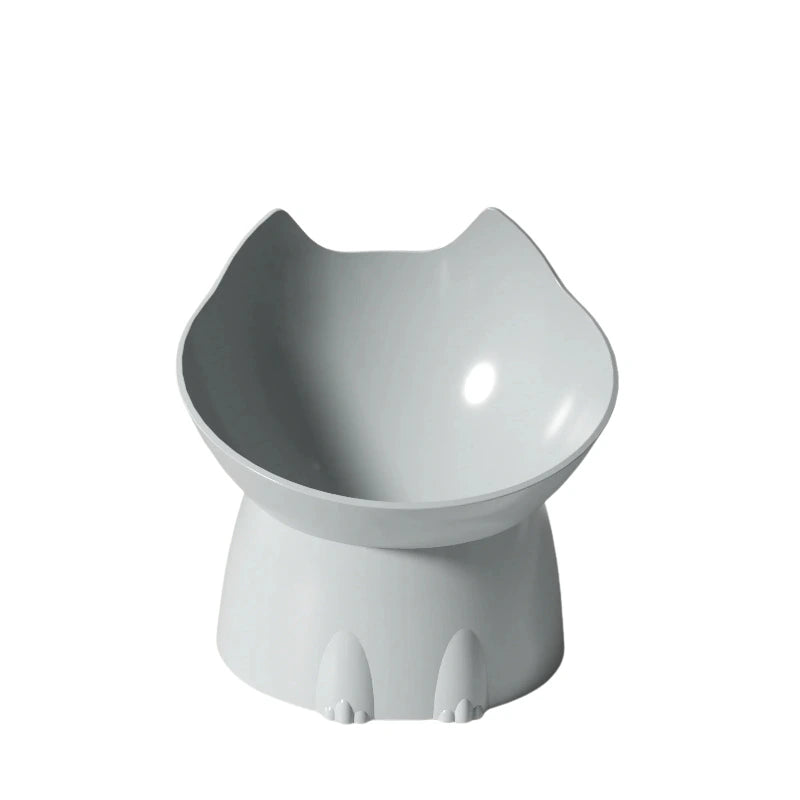 Gamelle surélevée forme chat gris sur le sol