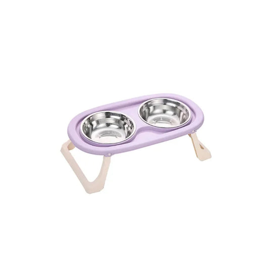 Double Gamelle Chat Surélevée Inox Pliable violet dans fond blanc