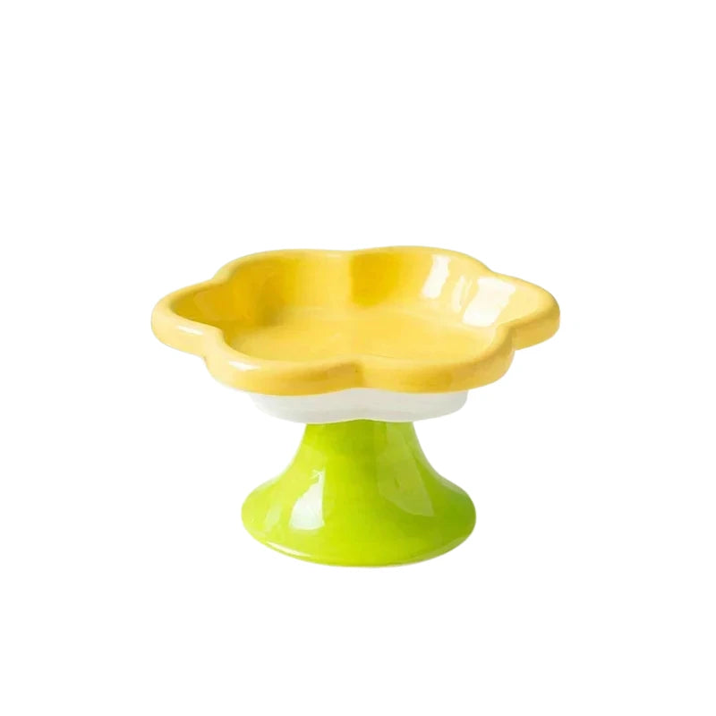 Gamelle chat surélevée en céramique jaune