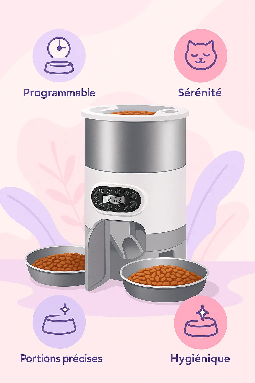 Explication des bénéfices du distributeur automatique de croquettes pour chat double