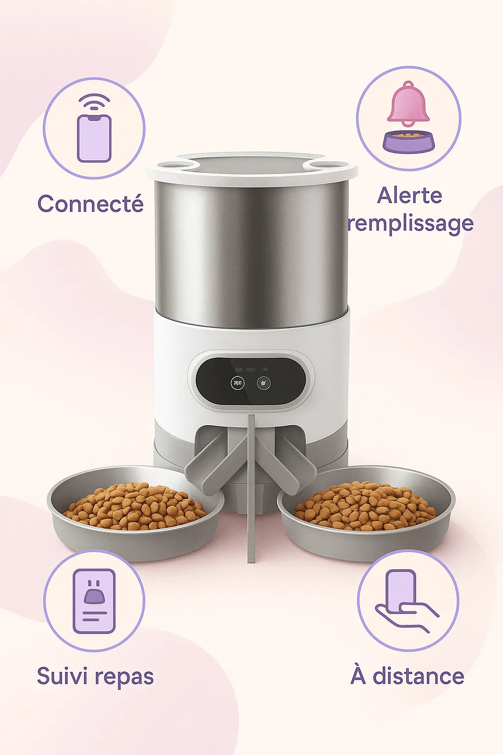 Explication des bénéfices du distributeur de croquettes pour chat connecté double