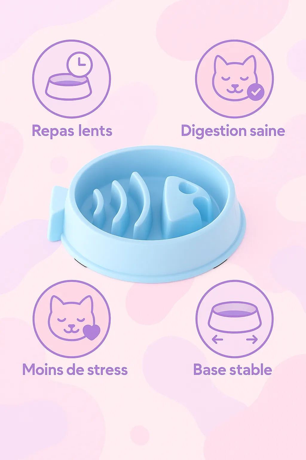 Explication des bénéfices de la gamelle anti glouton chat motif poisson