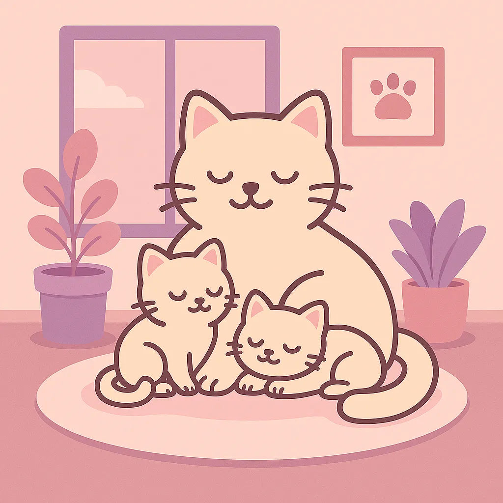 Chat accompagné des ses deux chatons