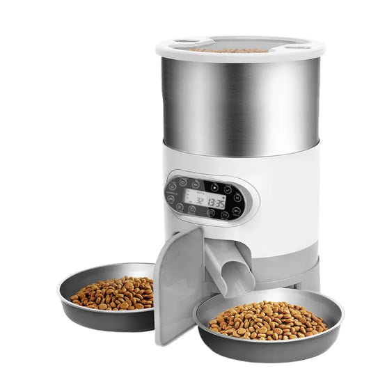 Distributeur Automatique de Croquettes pour Chat Double 3kg dans fond blanc