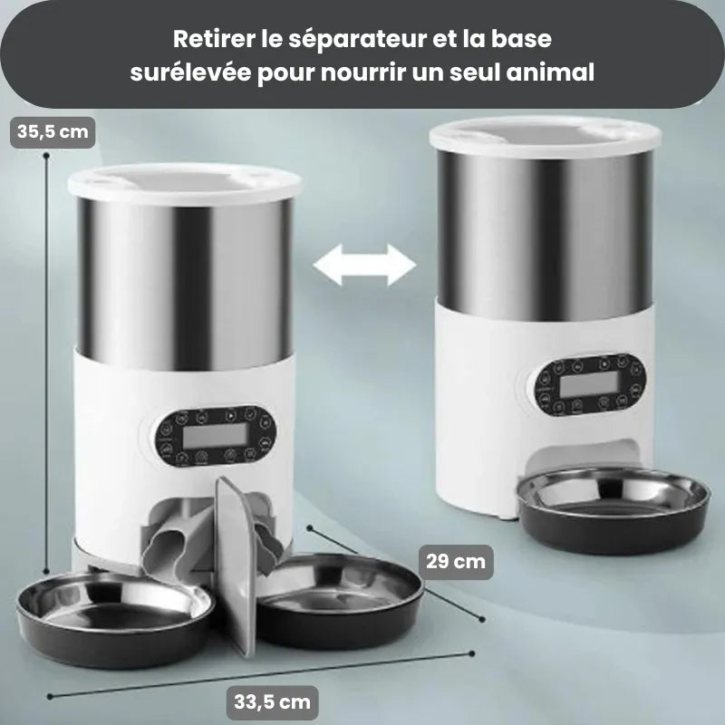 Distributeur Automatique de Croquettes pour Chat Double pouvant retirer le séparateur et les dimensions