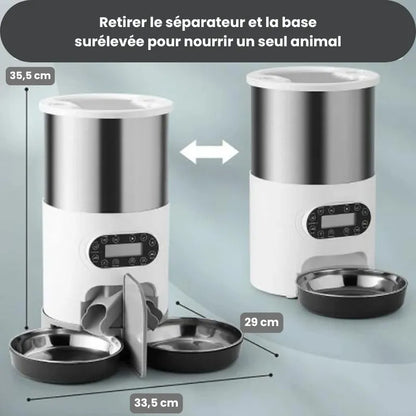 Distributeur Automatique de Croquettes pour Chat Double pouvant retirer le séparateur et les dimensions