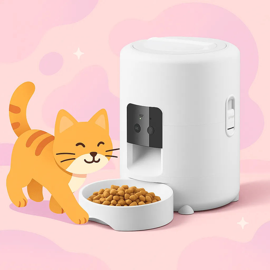 Chat qui va se nourrir dans un Distributeur de Croquettes pour Chat Connecté Wifi