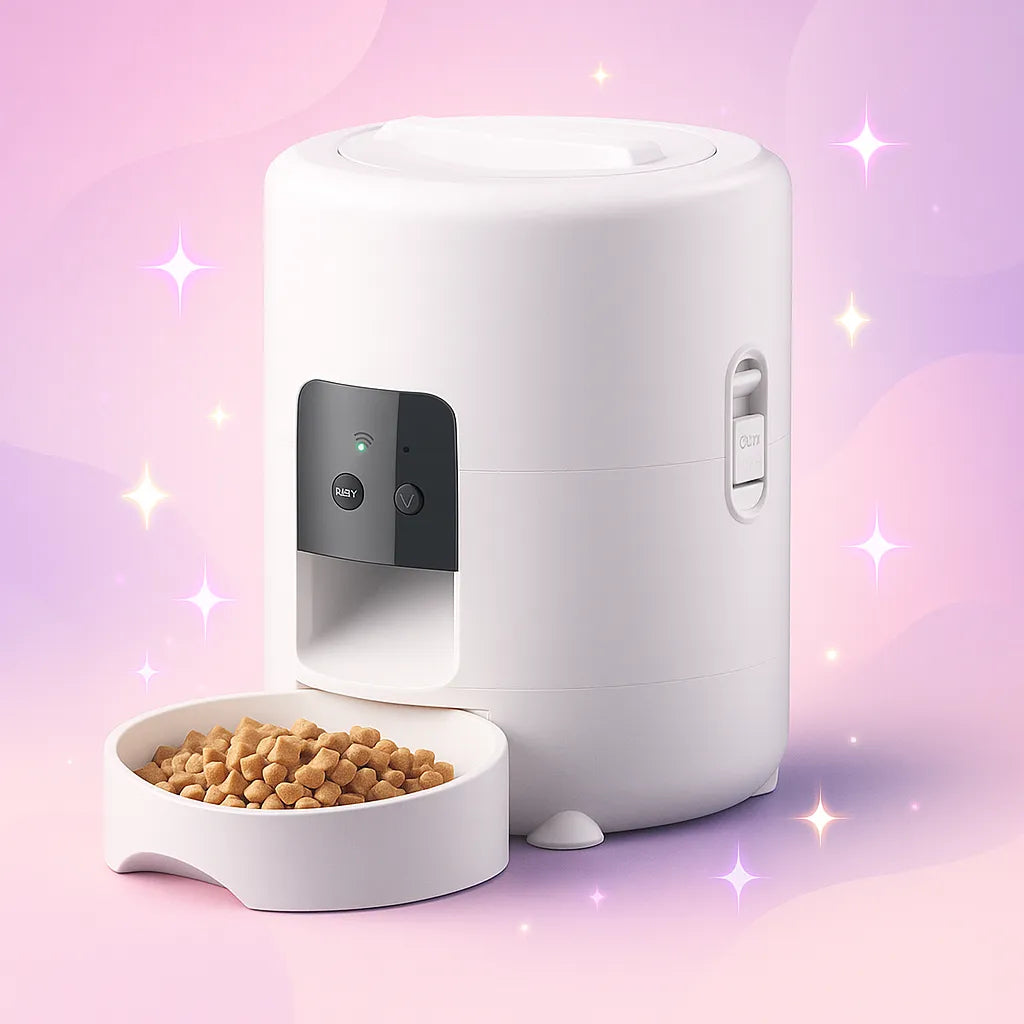 Distributeur de Croquettes pour Chat Connecté Wifi avec fond violet