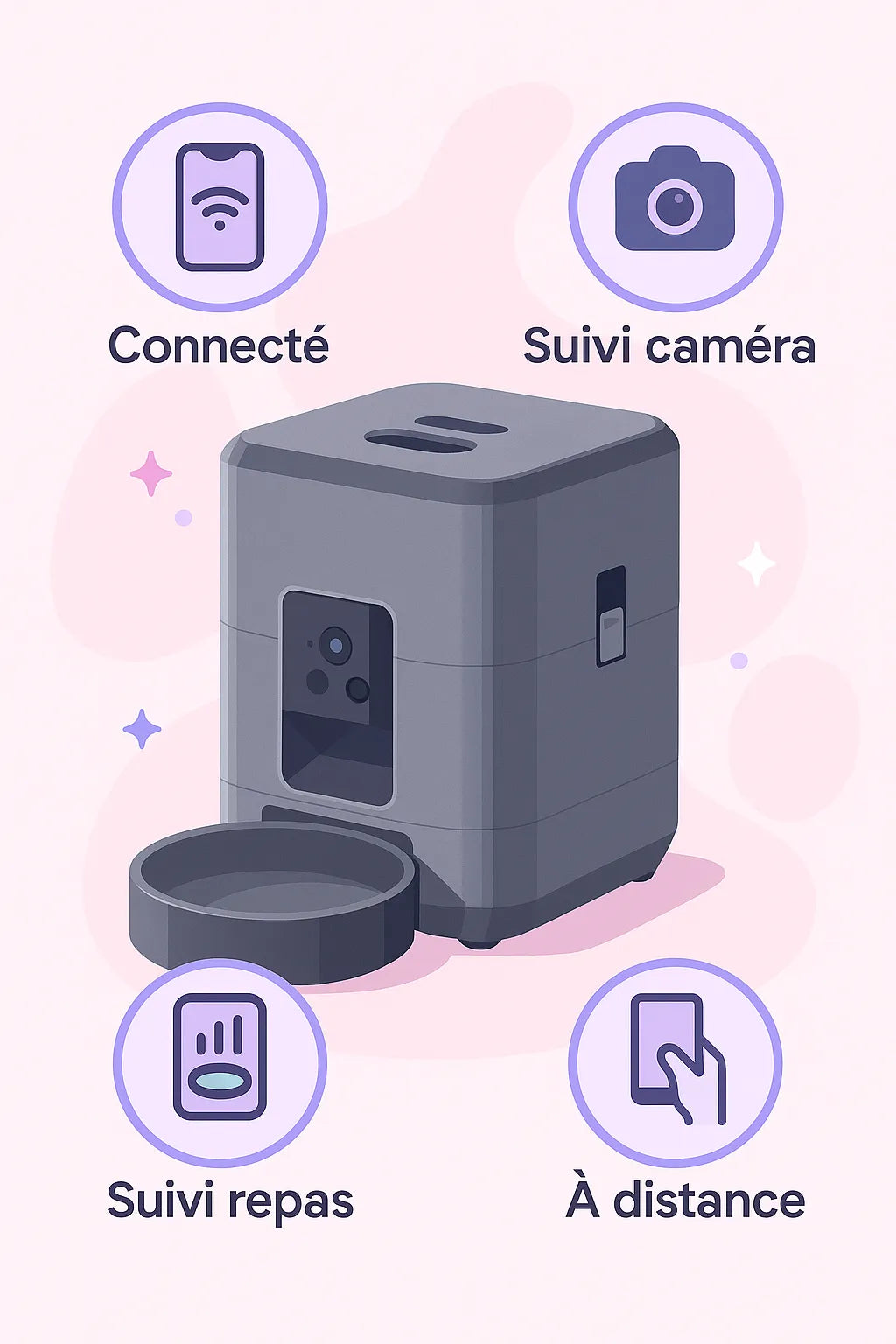 Distributeur de Croquettes pour Chat Connecté avec Camera avec les bénéfices autour