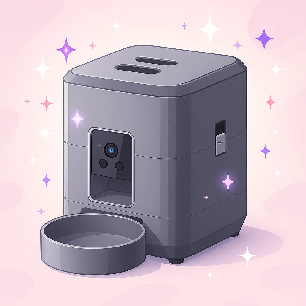 Distributeur de Croquettes pour Chat Connecté avec Camera avec fond violet