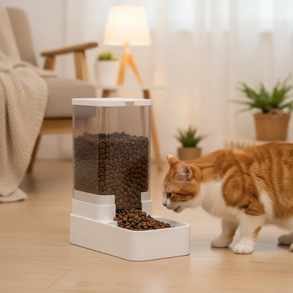 chat qui va manger dans un Distributeur de Croquettes pour Chat Design