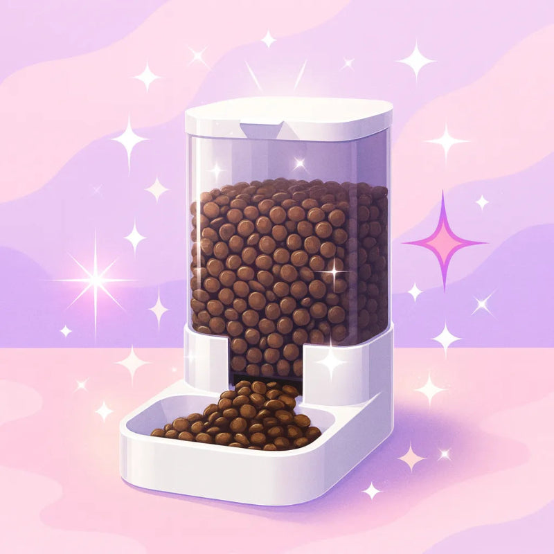 distributeur de croquettes pour chat design dans un fond étincelant