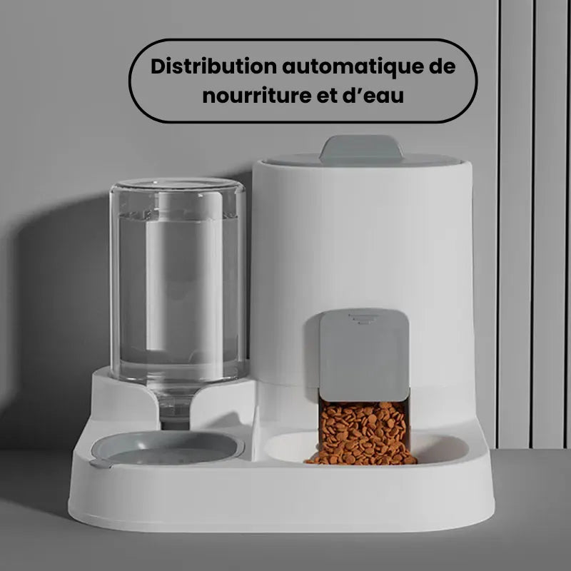 Distributeur de croquettes pour chat cozy rempli de croquettes et d'eau