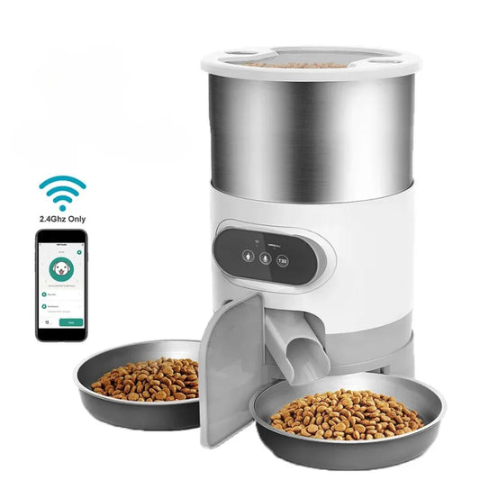 Distributeur de Croquettes pour Chat Connecté Double 3kg dans fond blanc