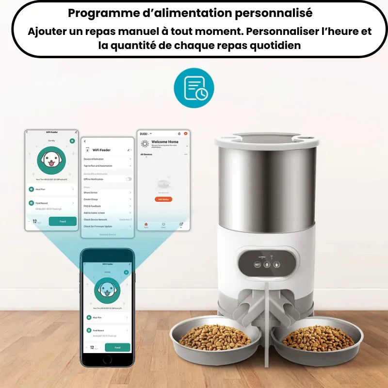 personnalisation via l'app du Distributeur de Croquettes pour Chat Connecté Double