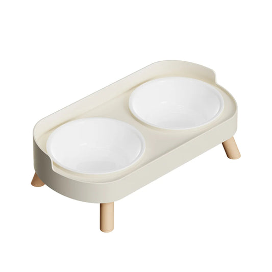 Double gamelle pour chat surélevée blanche sur fond blanc