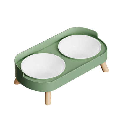 Double gamelle pour chat surélevée vert sur fond blanc