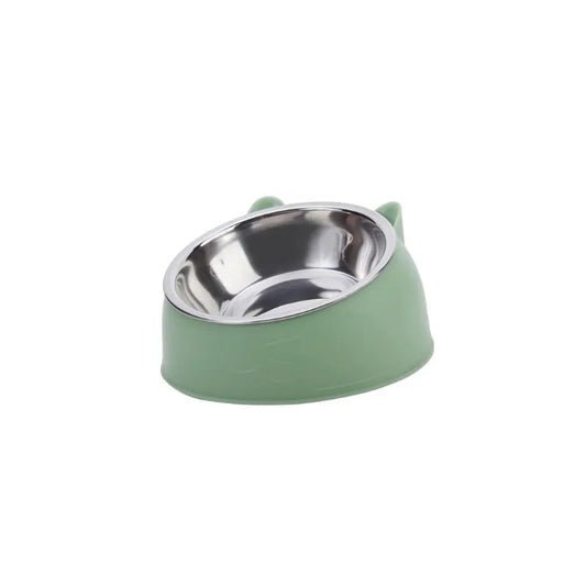 Gamelle Chat Inox Forme Chat vert dans fond blanc