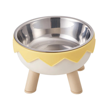Gamelle Chat Inox Surélevée jaune sur fond blanc