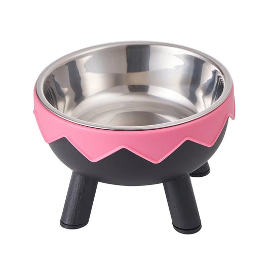 Gamelle Chat Inox Surélevée rose sur fond blanc