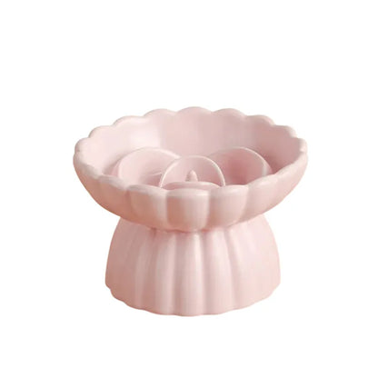 gamelle anti glouton chat céramique rose dans fond blanc