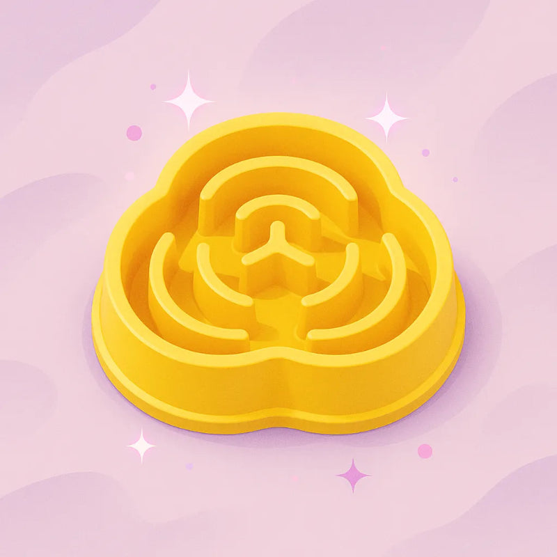 gamelle anti glouton chat labyrinthe dans un fond étincellant