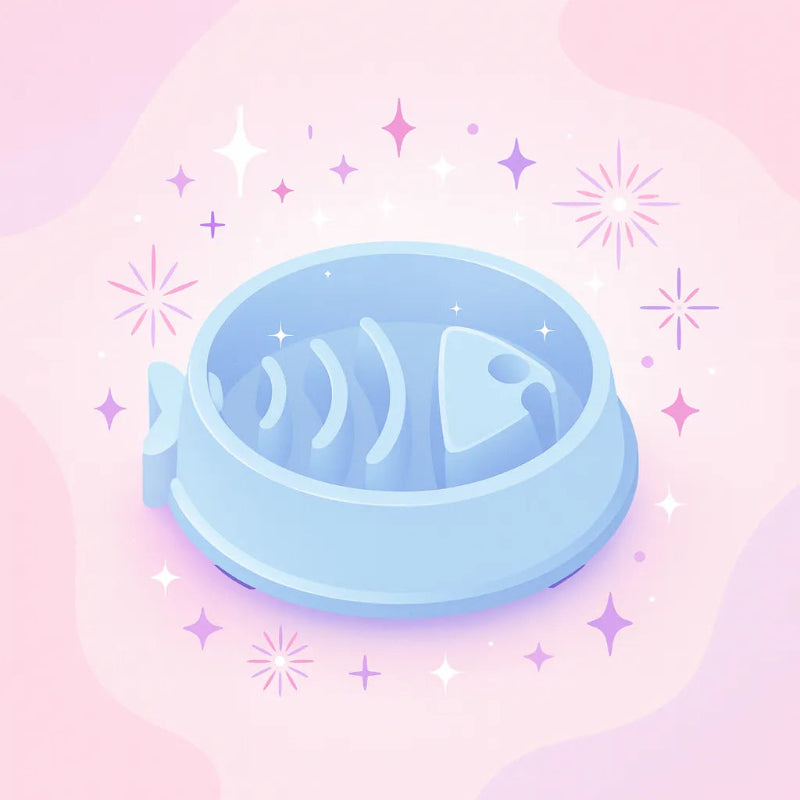 Gamelle anti glouton chat motif poisson dans un fond étincelant