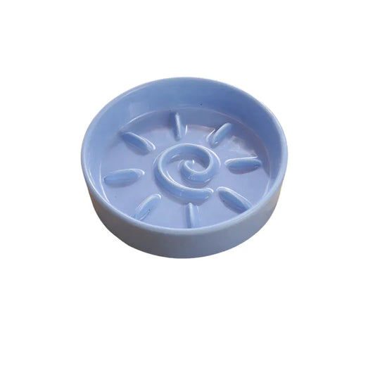 Gamelle Anti Glouton Chat Motif Soleil bleu dans fond blanc
