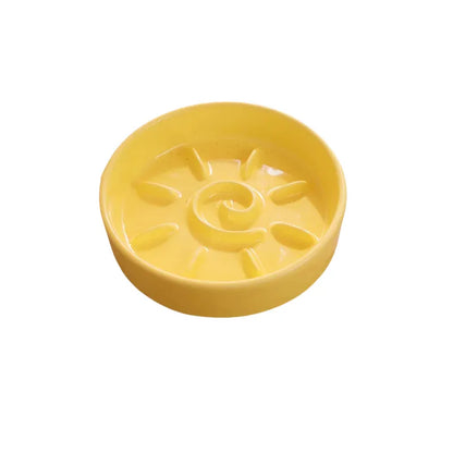 Gamelle Anti Glouton Chat Motif Soleil jaune dans fond blanc