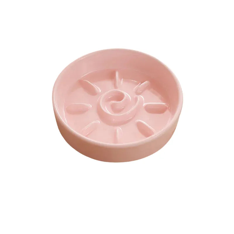 Gamelle Anti Glouton Chat Motif Soleil rose dans fond blanc