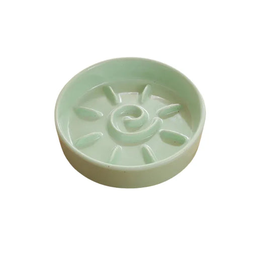 Gamelle Anti Glouton Chat Motif Soleil vert dans fond blanc