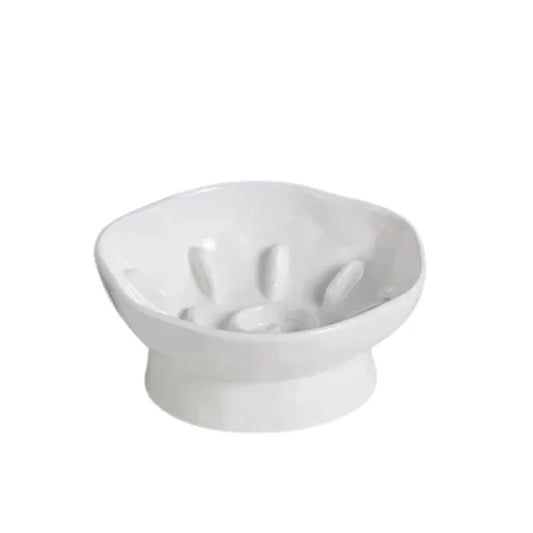 Gamelle Ceramique Chat Anti Glouton blanc dans fond blanc