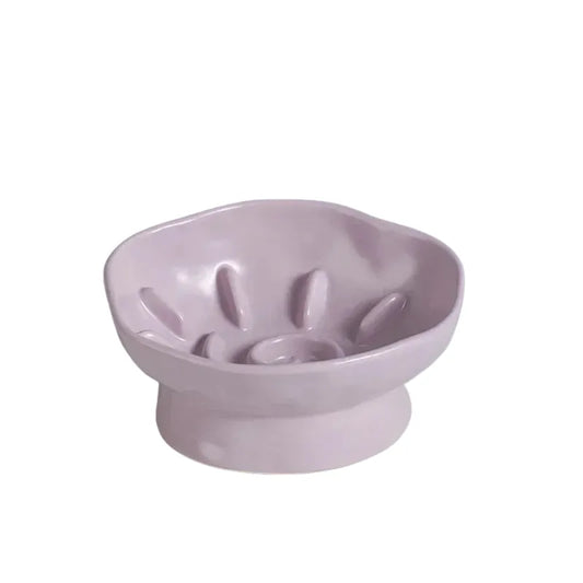 Gamelle Ceramique Chat Anti Glouton violet dans fond blanc