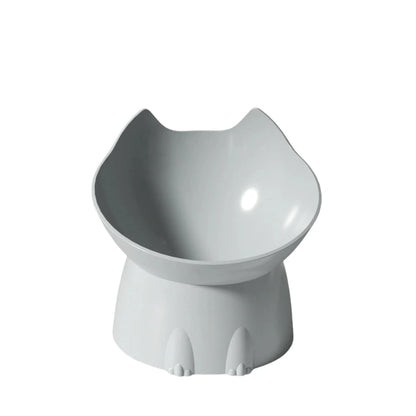 Gamelle surélevée forme chat gris sur le sol