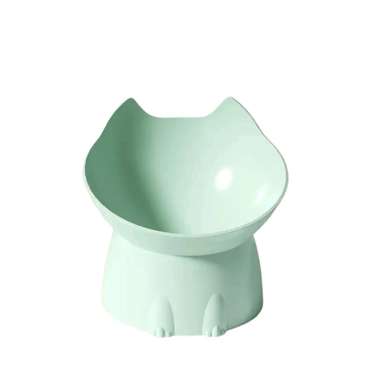 Gamelle surélevée forme chat turquoise sur le sol
