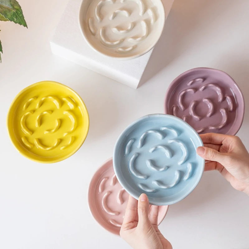 Lot de gamelle anti glouton chat céramique relief