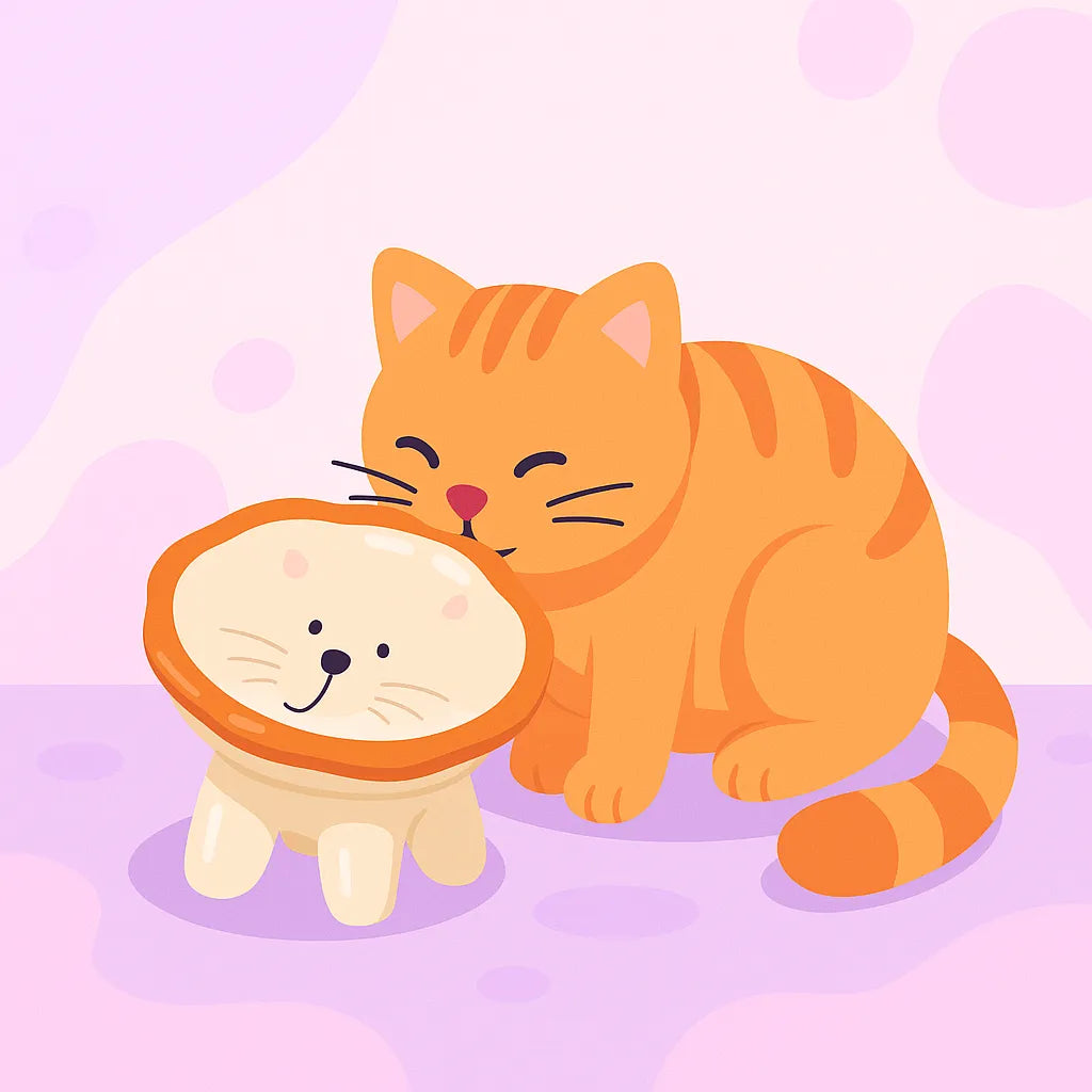 Chat qui va manger dans une gamelle chat surélevée forme animaux