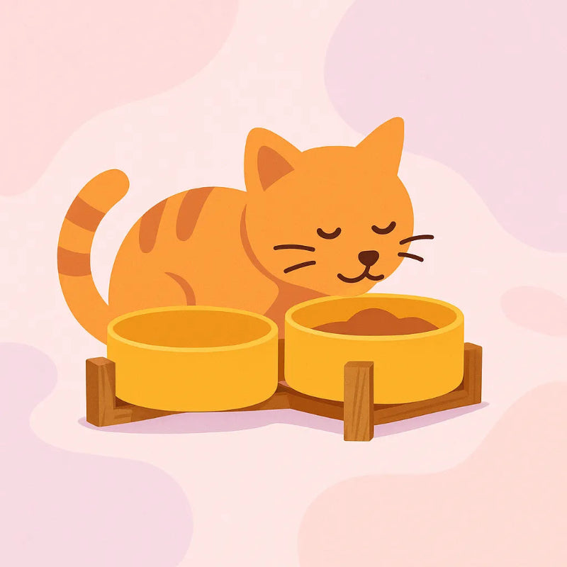 Chat qui mange dans une double gamelle chat céramique