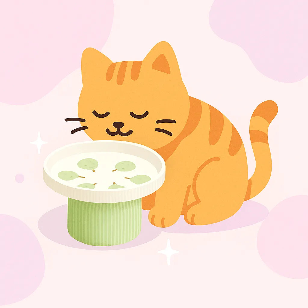 chat devant une gamelle céramique chat motif fruit