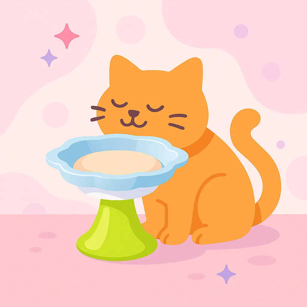 chat qui va manger dans une Gamelle Chat Surélevée En Ceramique