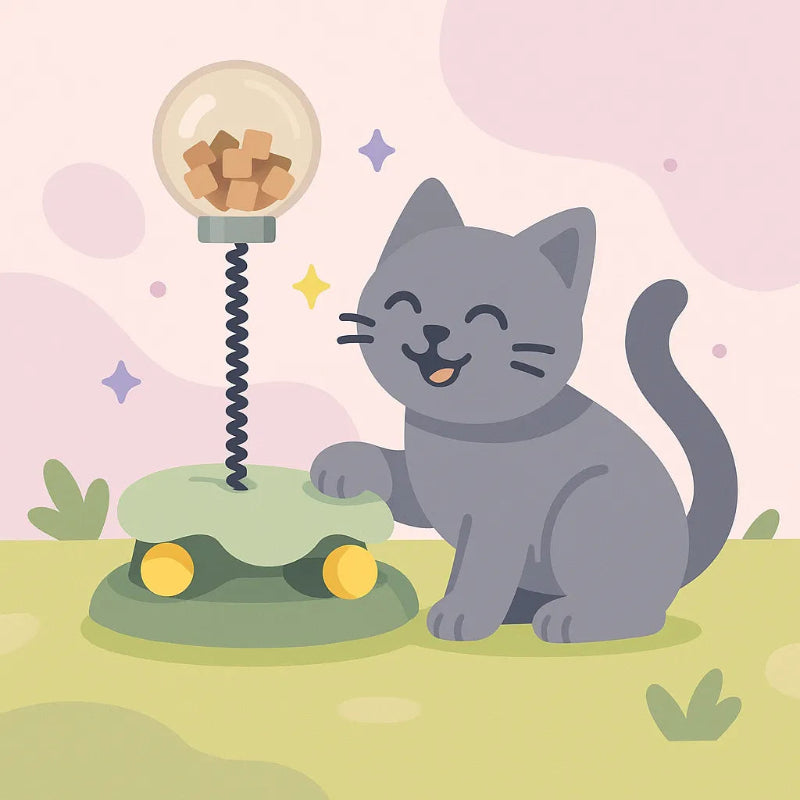 Chat qui s'amuse avec la gamelle ludique chat ressort rotatif