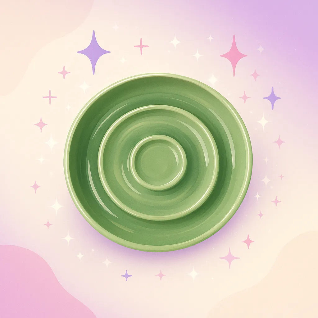 gamelle anti glouton pour chat effet spirale vert avec fond violet