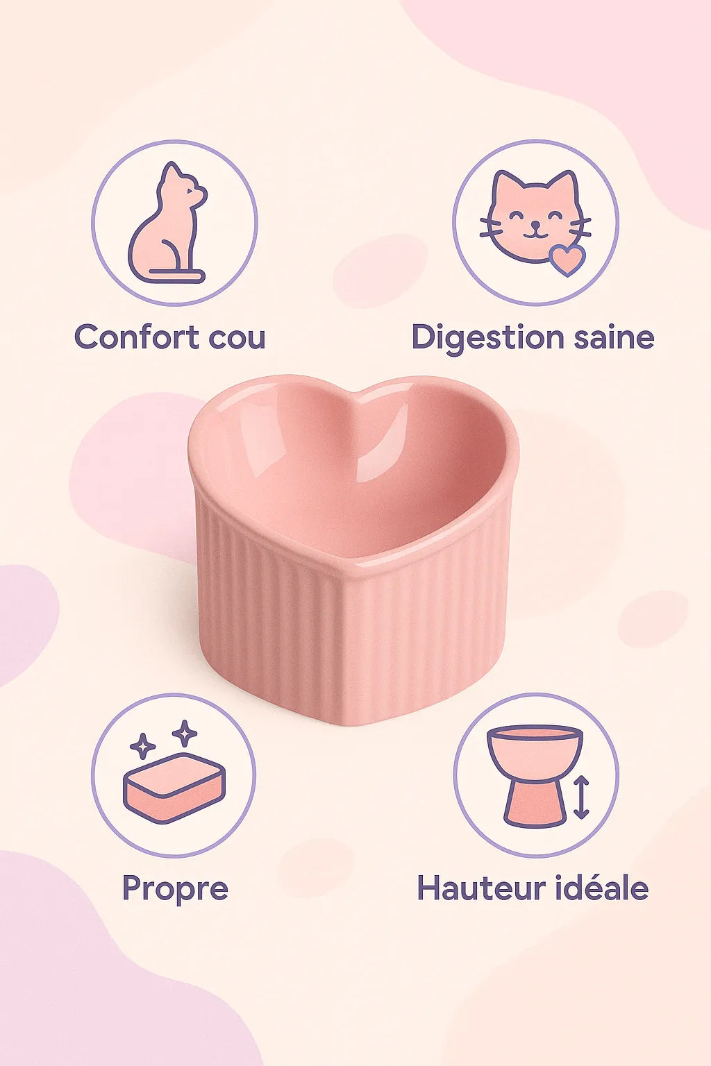 explication des bénéfices de la gamelle chat surélevée forme coeur