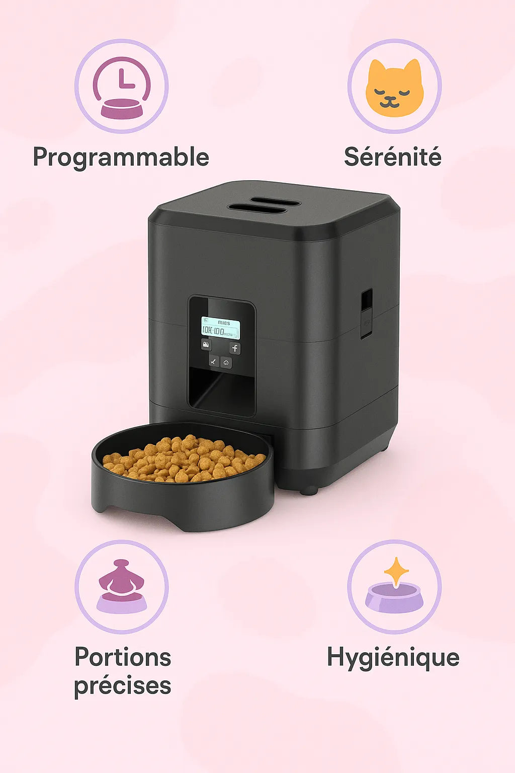 distributeur automatique de croquettes pour chat programmable avec les bénéfices autour