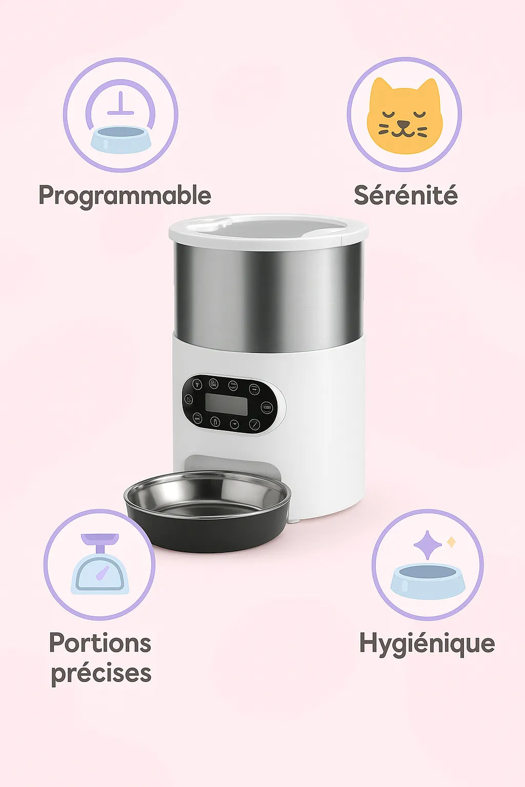 Distributeur Automatique de Croquettes pour Chat Ronde avec les bénéfices autour